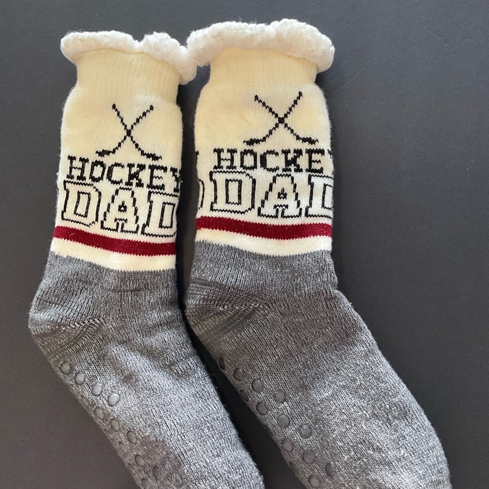 Hockey Dad Cozy Fleece-Lined Crew Socks - Cream & Gray